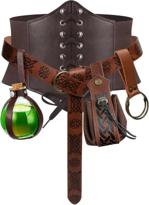 SUMGOGO 5PCS Corset Renaissance Belt Medieval Renaissance Belt Pouch Cork Potion Bottle Festival Halloween Costume Accessory