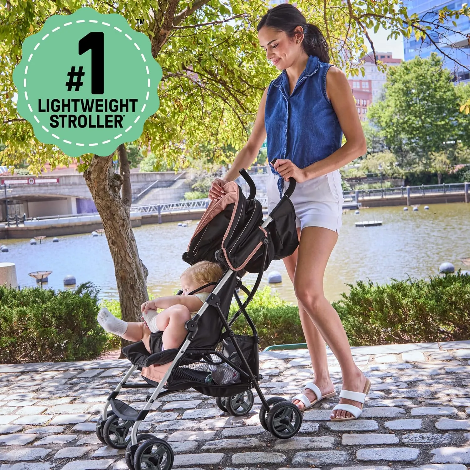 Summer by Ingenuity 3D Mini Convenience Stroller – Lightweight Stroller, Compact Fold, Multi-Position Recline, Canopy with Pop Out Sun Visor and More – Umbrella Stroller for Travel, Dusty Rose Pink