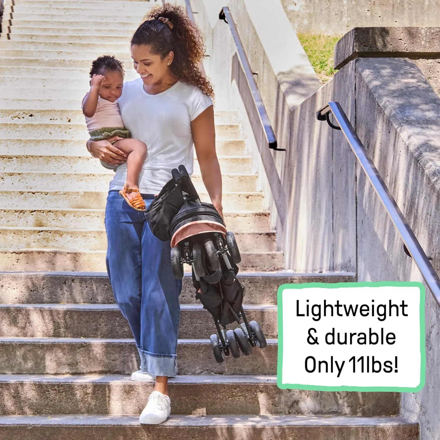 Summer by Ingenuity 3D Mini Convenience Stroller – Lightweight Stroller, Compact Fold, Multi-Position Recline, Canopy with Pop Out Sun Visor and More – Umbrella Stroller for Travel, Dusty Rose Pink