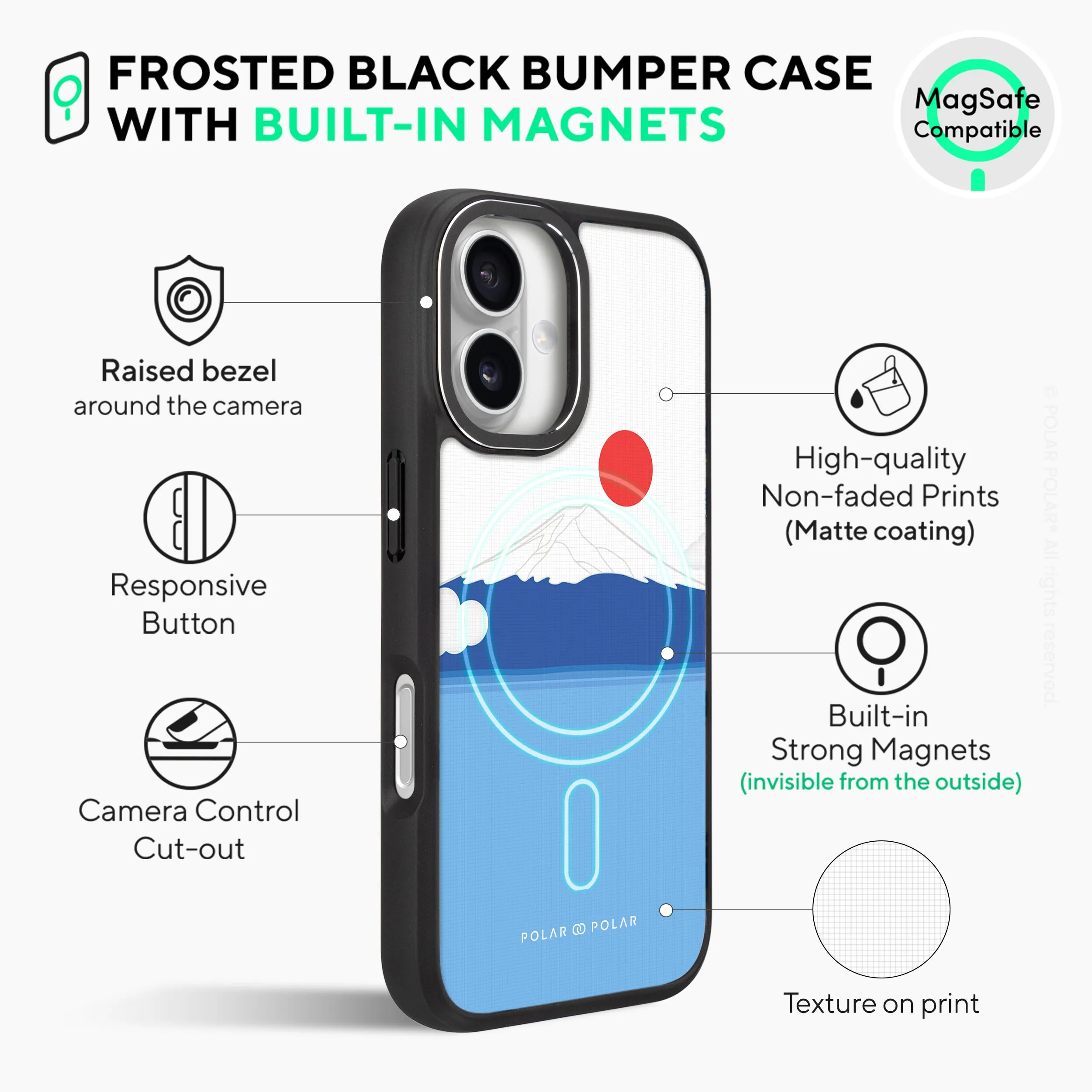 Summer Fujisan - iPhone 16 Frosted Black Bumper MagSafe Case