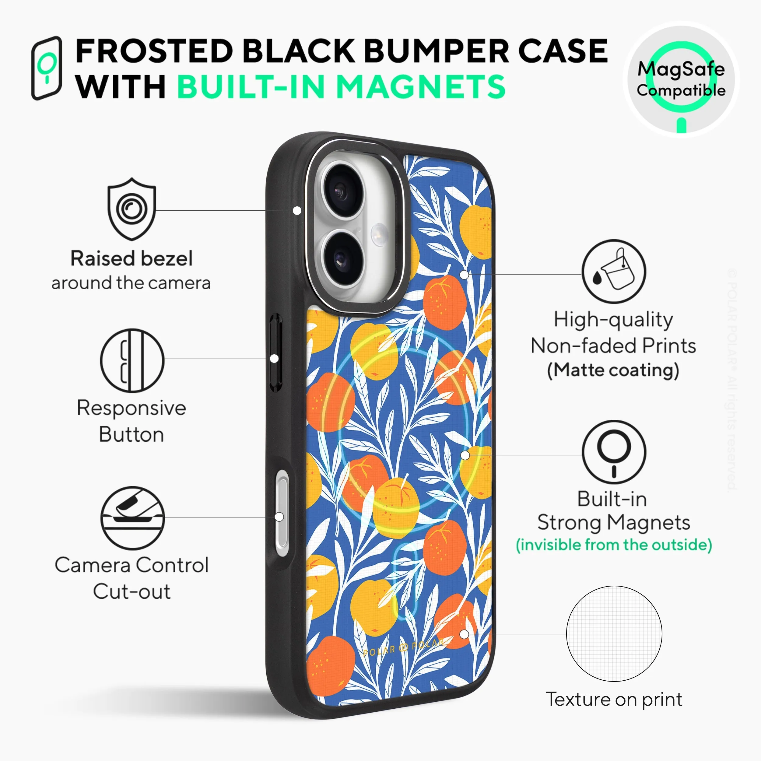 Summer Tangerine - iPhone 16 Plus Frosted Black Bumper MagSafe Case