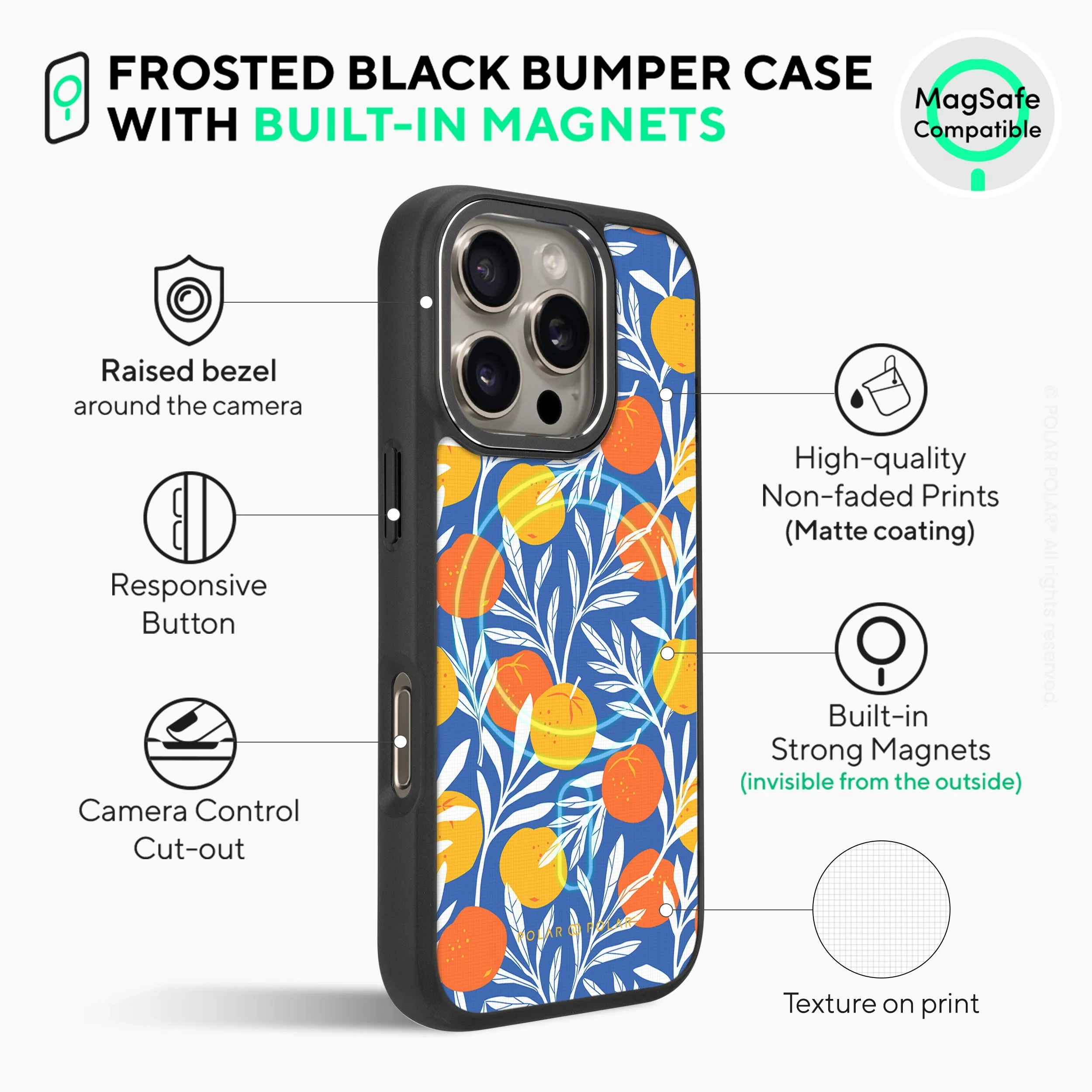 Summer Tangerine - iPhone 16 Pro Max Frosted Black Bumper MagSafe Case