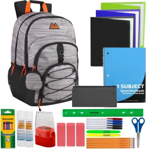 Summit Ridge Laptop Backpack with Supplies | 19 Inch Dual Compartment Backpack with Earbud Case Holder/Mini Backpack Wallet Keychain & 30 Piece Stationery Set