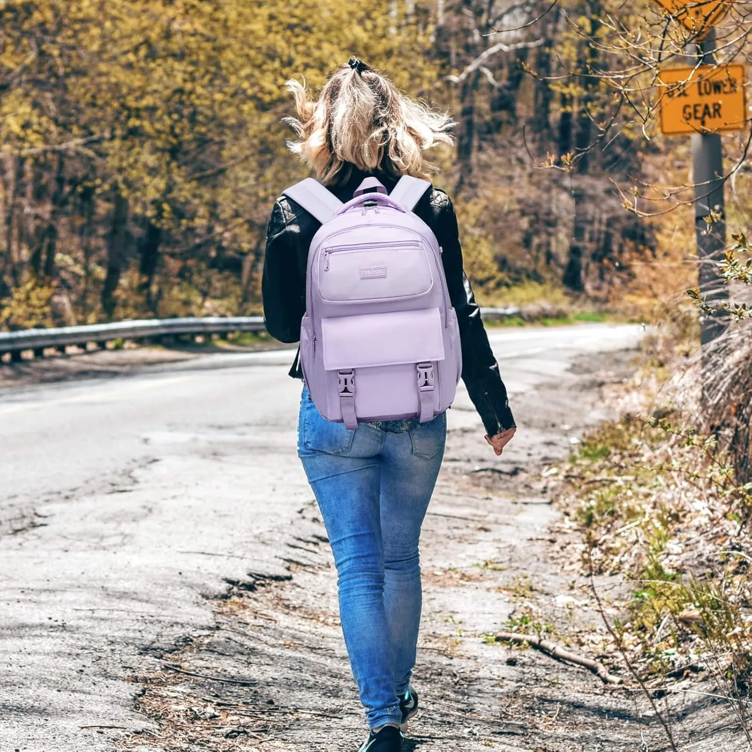 SUN EIGHT 35L Waterproof School Backpack for College, Lightweight Large Capacity Anti-Thief Travel Bag with Multi Pockets(Purple)