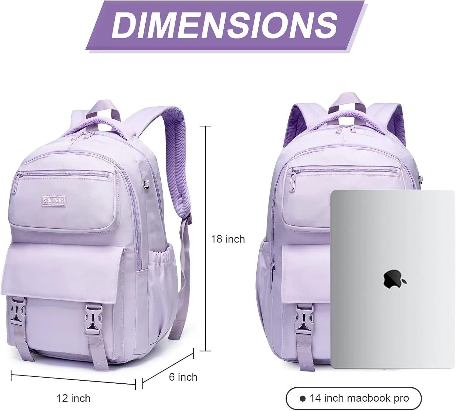 SUN EIGHT 35L Waterproof School Backpack for College, Lightweight Large Capacity Anti-Thief Travel Bag with Multi Pockets(Purple)