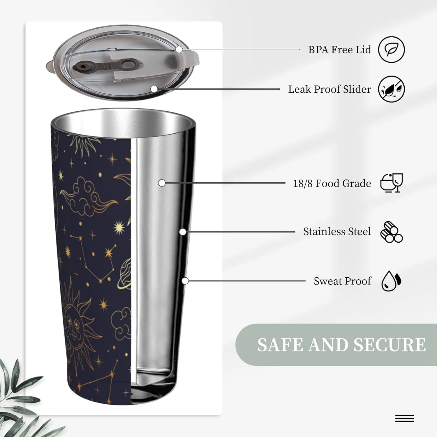 Sun Moon Star Planet Constellations Pattern 20oz Tumbler Cup,Stainless Steel Thermal Vacuum Insulated with Lid Travel Coffee Mug,for Dad Mom Friends Coworkers