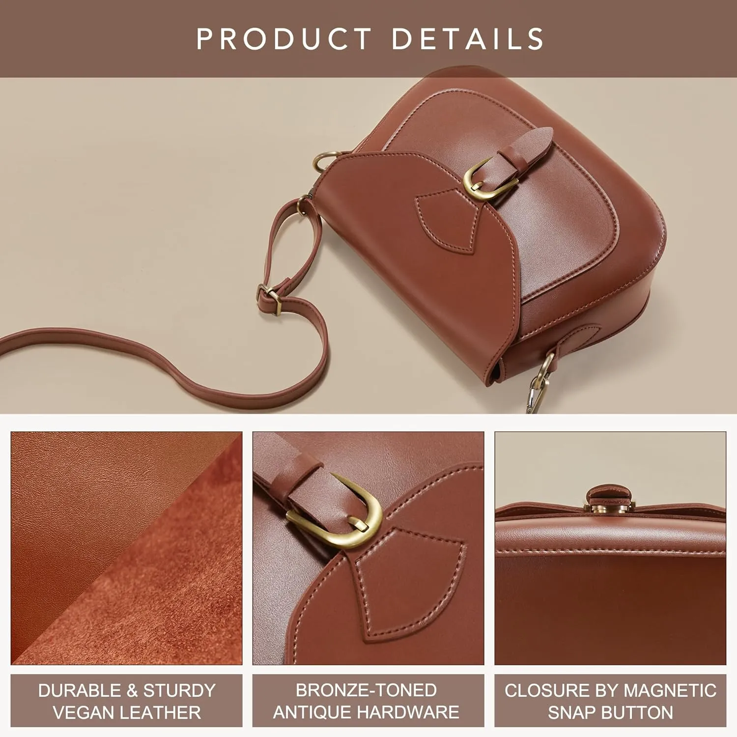 SUNLIGHT LEAVES Vintage Crossbody Saddle Bag For Women Vegan Leather Boho Retro Satchel Simple Handbag Casual Purse