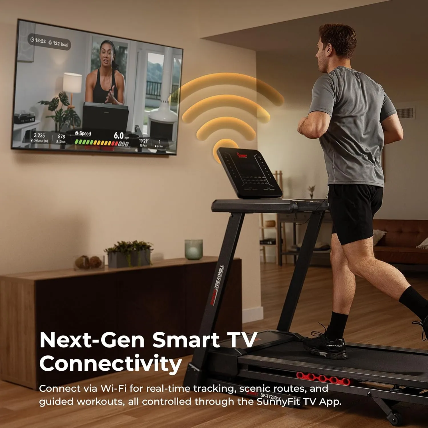 Sunny Health & Fitness Smart WiFi Treadmills – Compact, Foldable, Portable, Under Desk & Incline Options (Manual & Auto), Brushless Motor, & Bluetooth SunnyFit App, LED Display, Shock Absorption