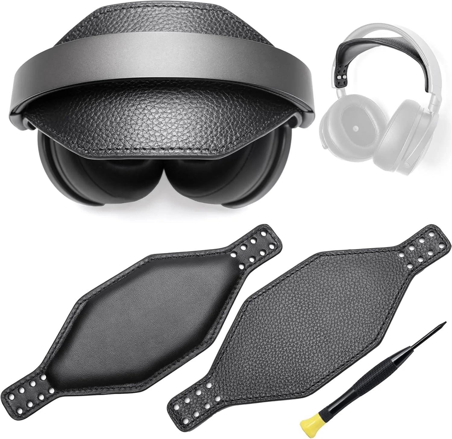 Super Wide Hexagon Genuine Leather Headband Strap with Foam Padding - Compatible with Audeze Maxwell Gaming Headset & Audeze MM-100 Professional Headphone, Premium Double-Sided Leather