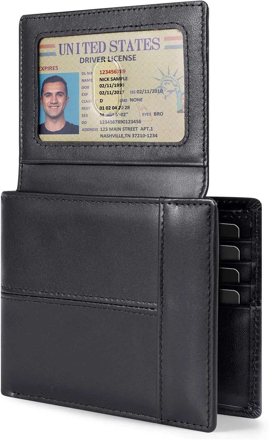 Swallowmall Leather Wallet for Mens Genuine Leather RFID Blocking Bifold Wallets with 2 ID Windows 13 Card Slots