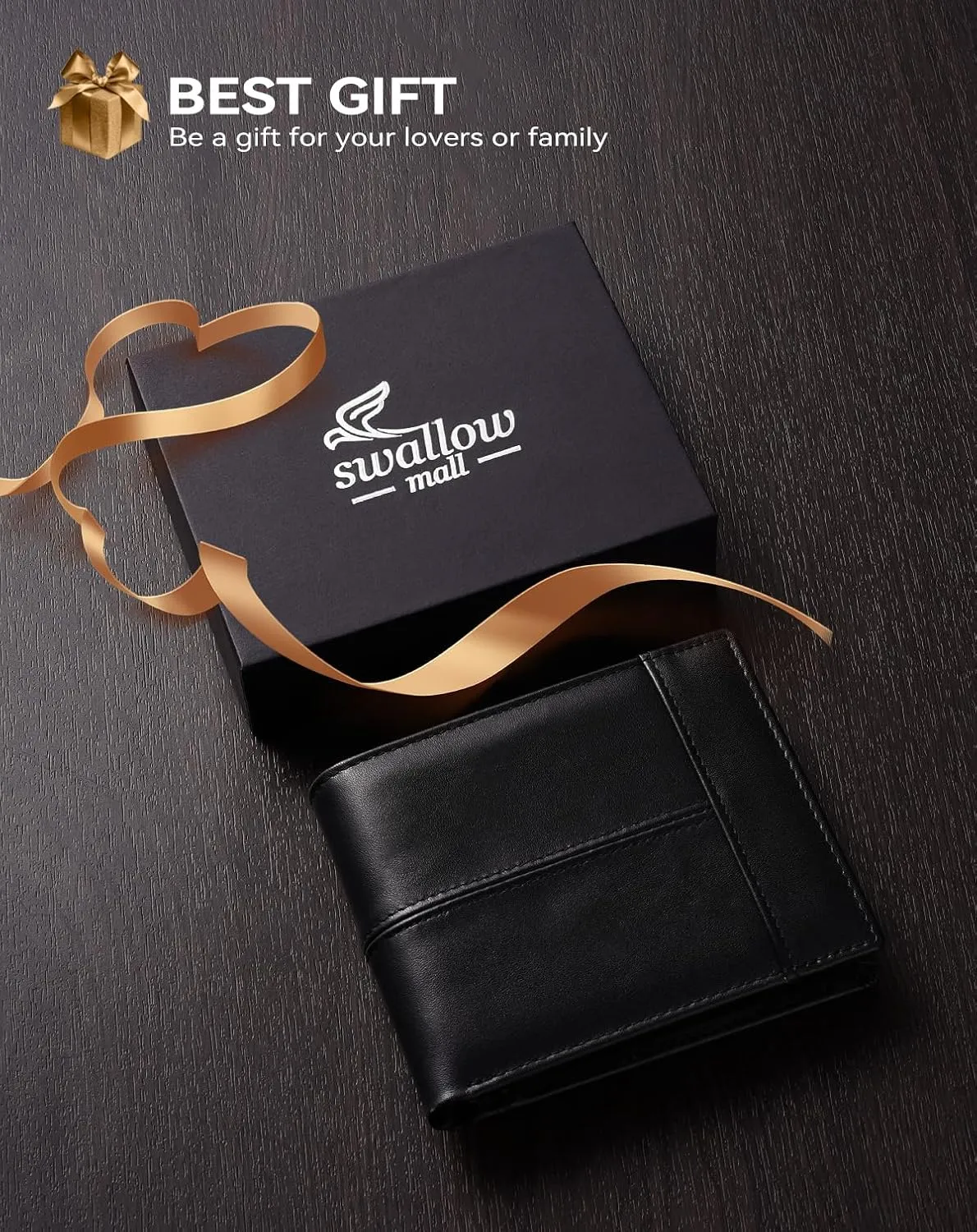 Swallowmall Leather Wallet for Mens Genuine Leather RFID Blocking Bifold Wallets with 2 ID Windows 13 Card Slots
