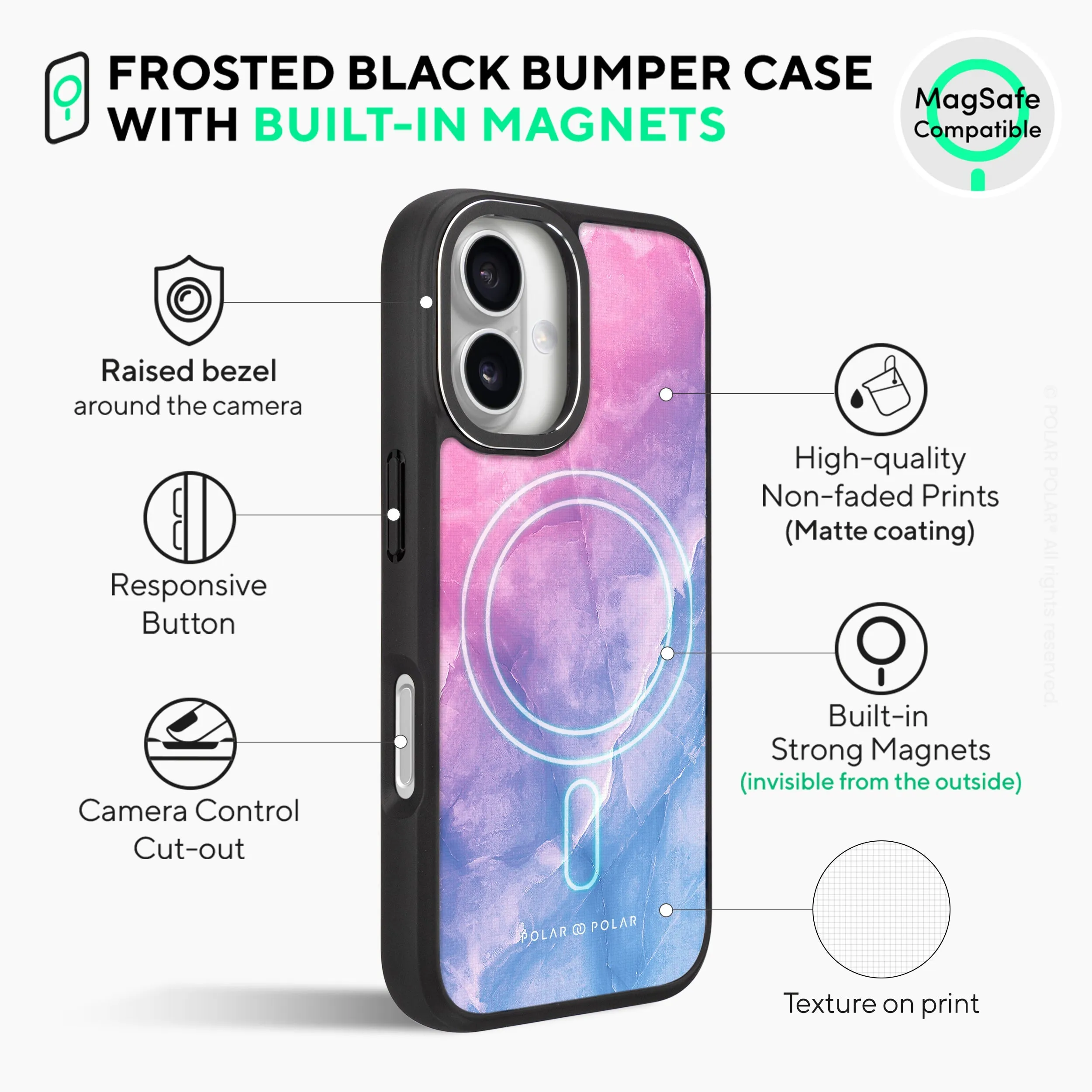 Sweet Rainbow - iPhone 16 Plus Frosted Black Bumper MagSafe Case