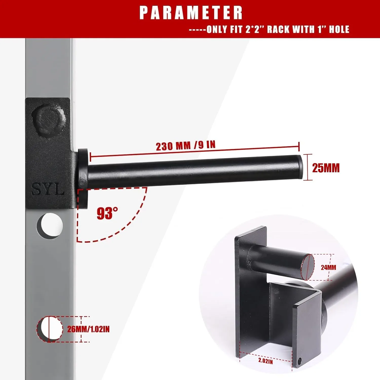 SYL Fitness Olympic Weight Plates Holder Power Rack Attachment Weights Storage Rack, Fit 2x2 & 3x3 inch Square Tube