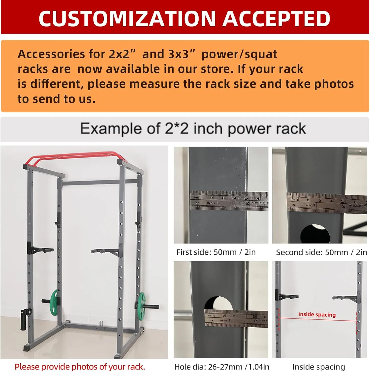 SYL Fitness Olympic Weight Plates Holder Power Rack Attachment Weights Storage Rack, Fit 2x2 & 3x3 inch Square Tube