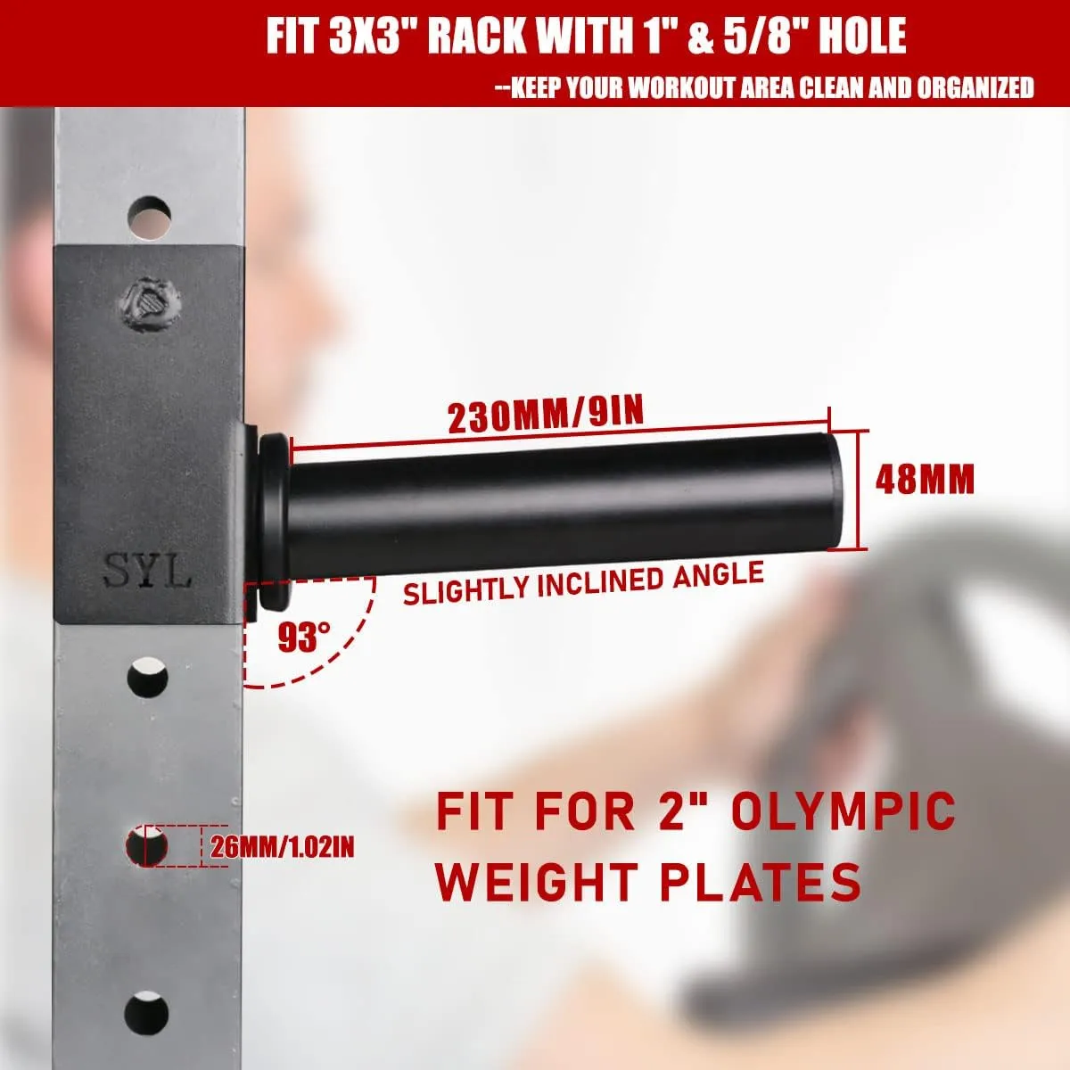 SYL Fitness Olympic Weight Plates Holder Power Rack Attachment Weights Storage Rack, Fit 2x2 & 3x3 inch Square Tube
