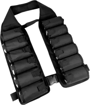 Tactical Beer Belt Holder Vest, 12 Can Beverage Holster Carrier, Adjustable Drink Dispenser Shoulder Sling, Black Nylon Party Gear with Quick Release Buckle