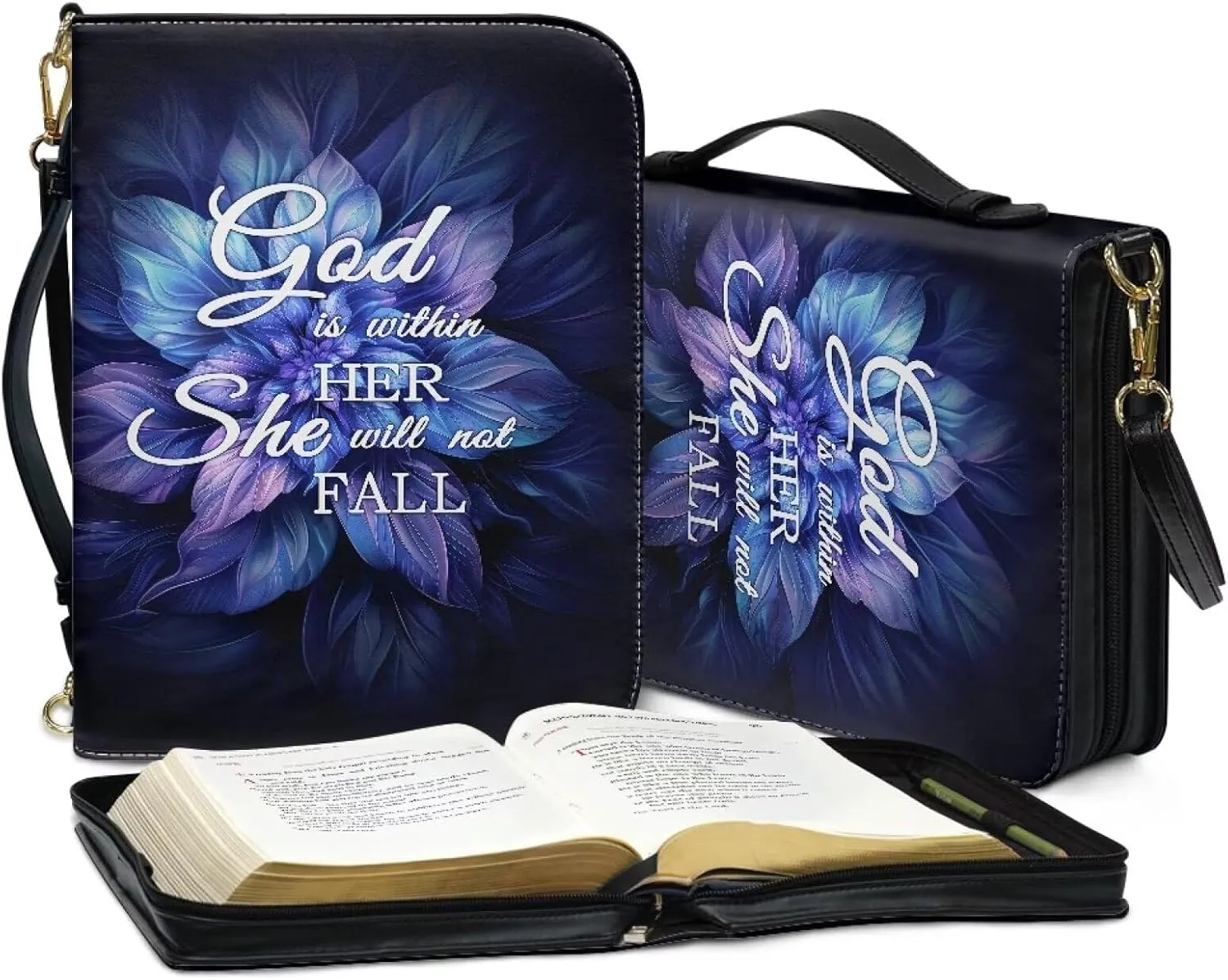 Talayituse Bible Cover for Women Men PU Leather Bible Case Bible Carrying Case Bible Tote Bag with Detachable Shoulder Strap