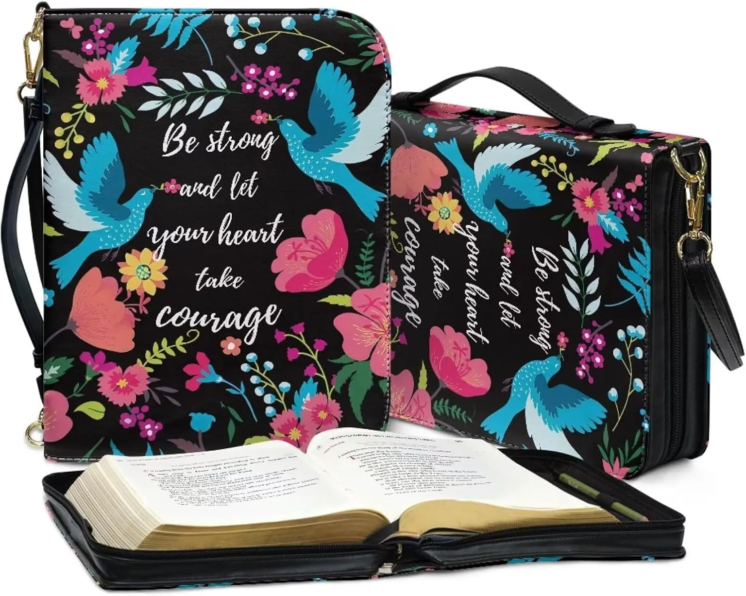 Talayituse Bible Cover for Women Men PU Leather Bible Case Bible Carrying Case Bible Tote Bag with Detachable Shoulder Strap