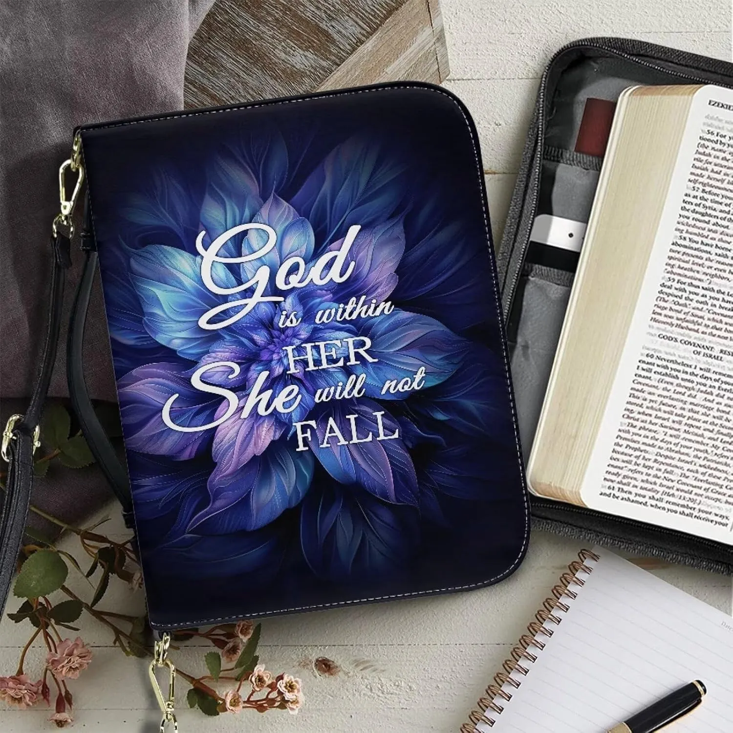 Talayituse Bible Cover for Women Men PU Leather Bible Case Bible Carrying Case Bible Tote Bag with Detachable Shoulder Strap