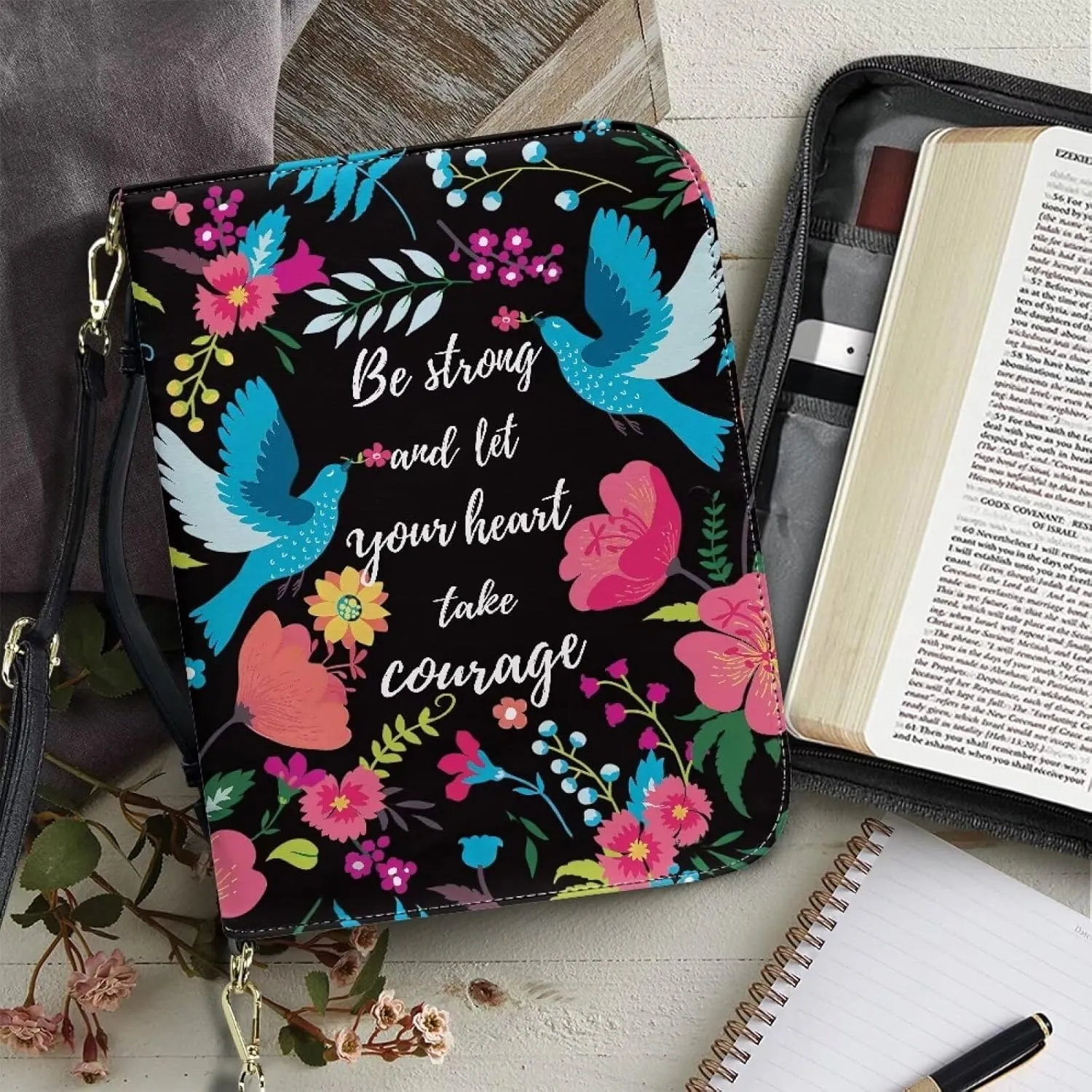 Talayituse Bible Cover for Women Men PU Leather Bible Case Bible Carrying Case Bible Tote Bag with Detachable Shoulder Strap