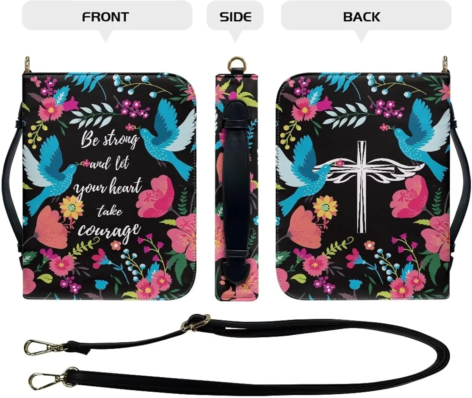 Talayituse Bible Cover for Women Men PU Leather Bible Case Bible Carrying Case Bible Tote Bag with Detachable Shoulder Strap