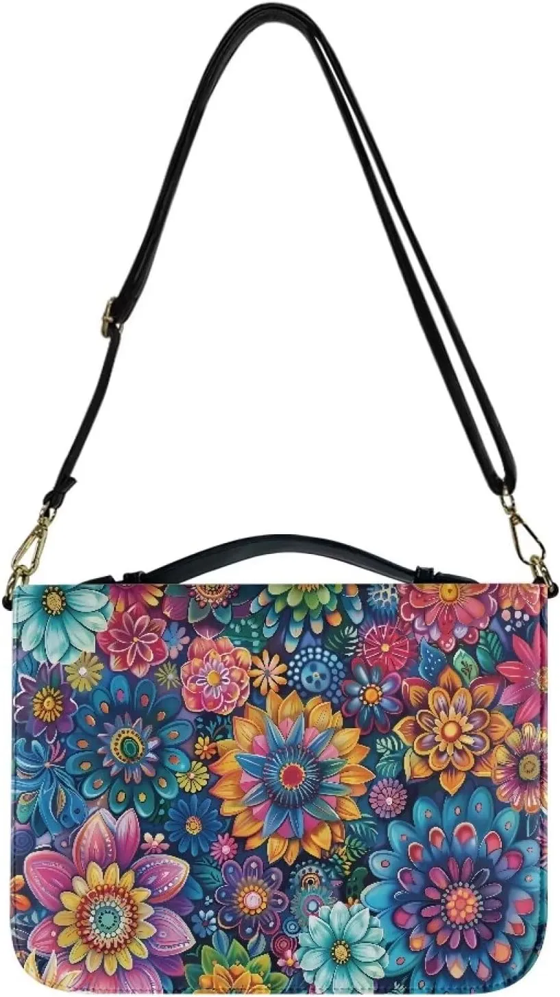Talayituse Boho Mandala Pattern Bible Cover for Women Men PU Leather Bible Tote Bag Large Capacity Bible Bag with Handle & Shoulder Strap, Multifunctional Bible Carrying Case Church Bag, L