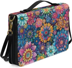 Talayituse Boho Mandala Pattern Bible Cover for Women Men PU Leather Bible Tote Bag Large Capacity Bible Bag with Handle & Shoulder Strap, Multifunctional Bible Carrying Case Church Bag, L