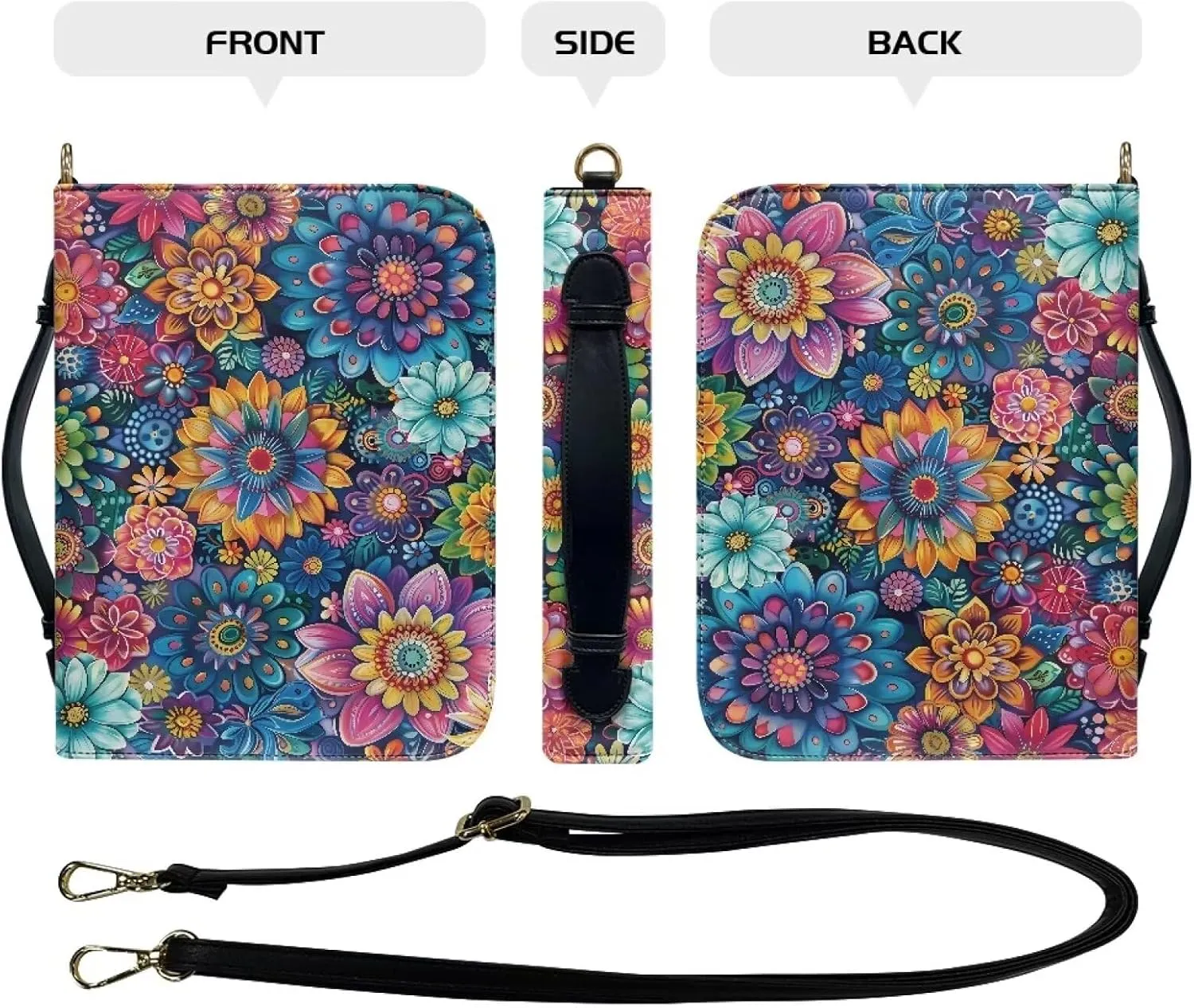 Talayituse Boho Mandala Pattern Bible Cover for Women Men PU Leather Bible Tote Bag Large Capacity Bible Bag with Handle & Shoulder Strap, Multifunctional Bible Carrying Case Church Bag, L
