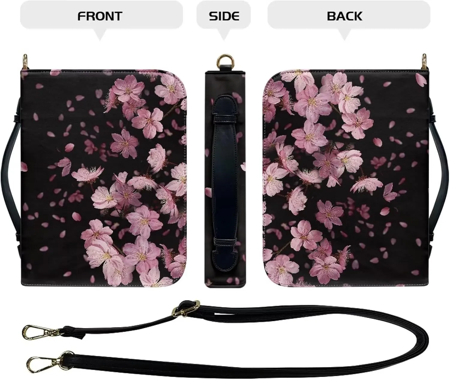 Talayituse Cherry Blossom Pattern Bible Cover for Women Men Bible Book Cover PU Leather Bible Case Church Bag with Handle Lightweight Bible Study Tools Christian Tote Bags with Shoulder Strap, L