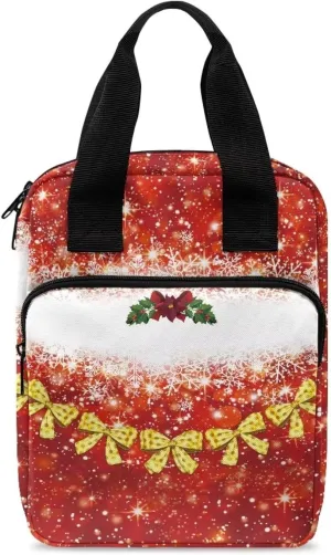 Talayituse Christmas Snowflake Print Bible Cover Case with Zip Pockets for Women Girls Bible Study Tote Book Cover Carrying Bible Bag Protective Multi-Functional Bag with Handle