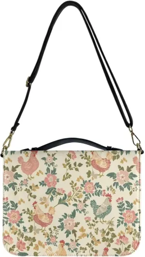 Talayituse Rooster Chicken Flower Pattern Bible Cover for Women Men PU Leather Bible Case Large Bible Bag with Handle, Multifunctional Zipper Bible Book Cover Carrying Case with Shoulder Strap, L