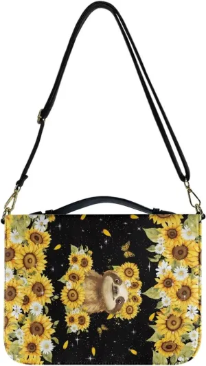 Talayituse Sloth Sunflower Daisiy Pattern Bible Cover for Men Women Kids Bible Case Carrying Book Case Church Bag Crossbody Bag Bible Protective Bag with Handle and Adjustable Shoulder Strap, L