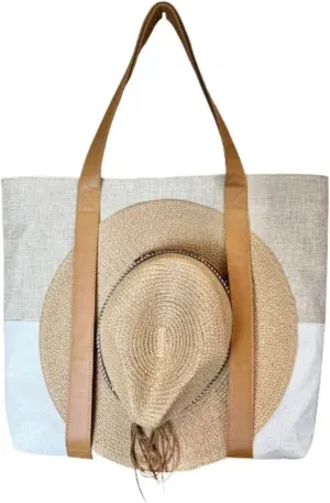 Taylor and Collection Premium Large Summer Tote - Sun Hat Holder - Pu Leather Straps