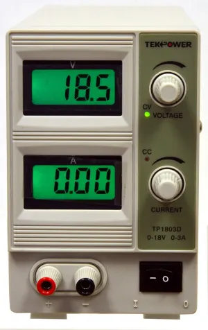Tekpower TP1803D Lab Grade Variable Linear DC Power Supply, 0-18V @ 0-3A PC, with Alligator Cable and Power Cord,for Labs
