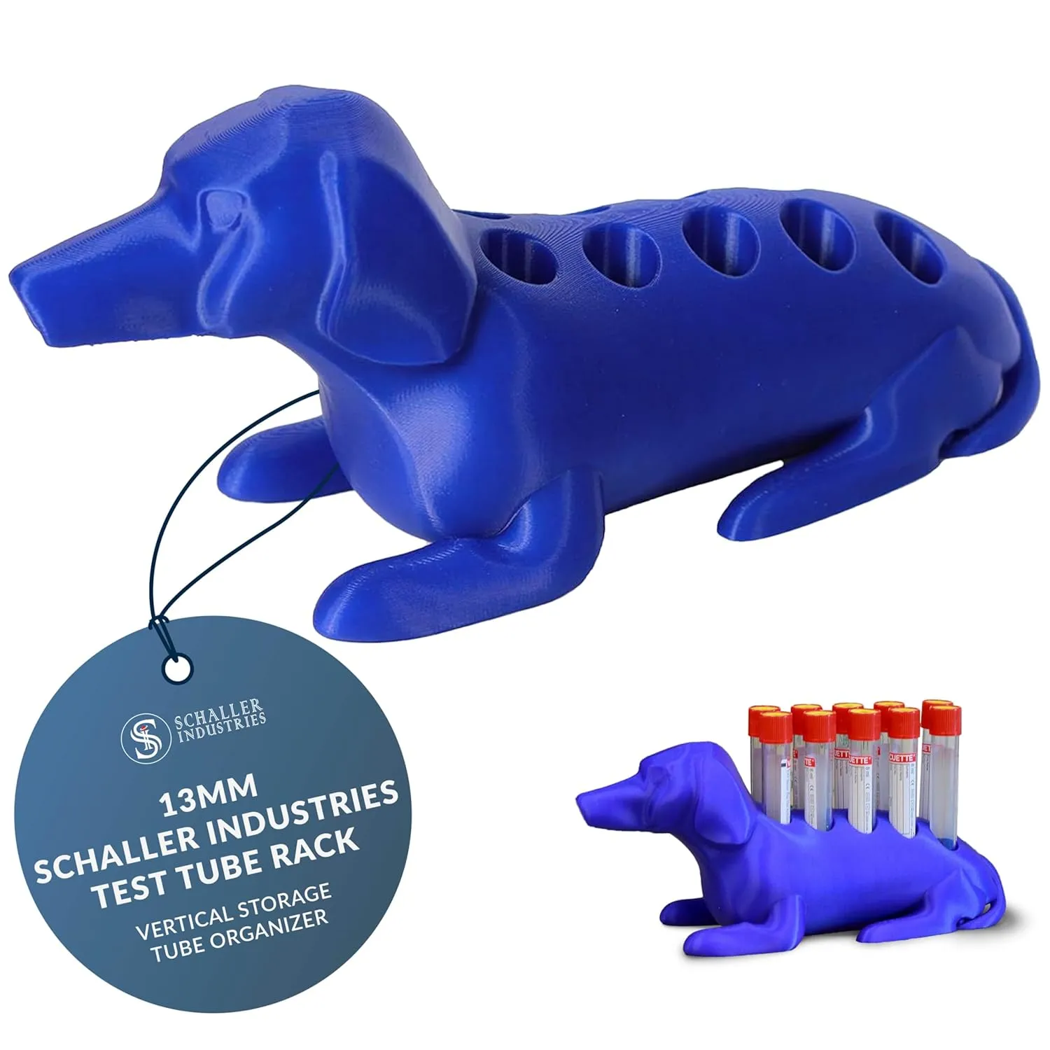 Test Tube Rack – Vertical Storage Tube Organizer for 13mm - Test Tube Holder Rack and Vial Holder – Glass Tube Drying Rack, Fun Dachshund Design - Holds 10 Tubes - Royal Blue