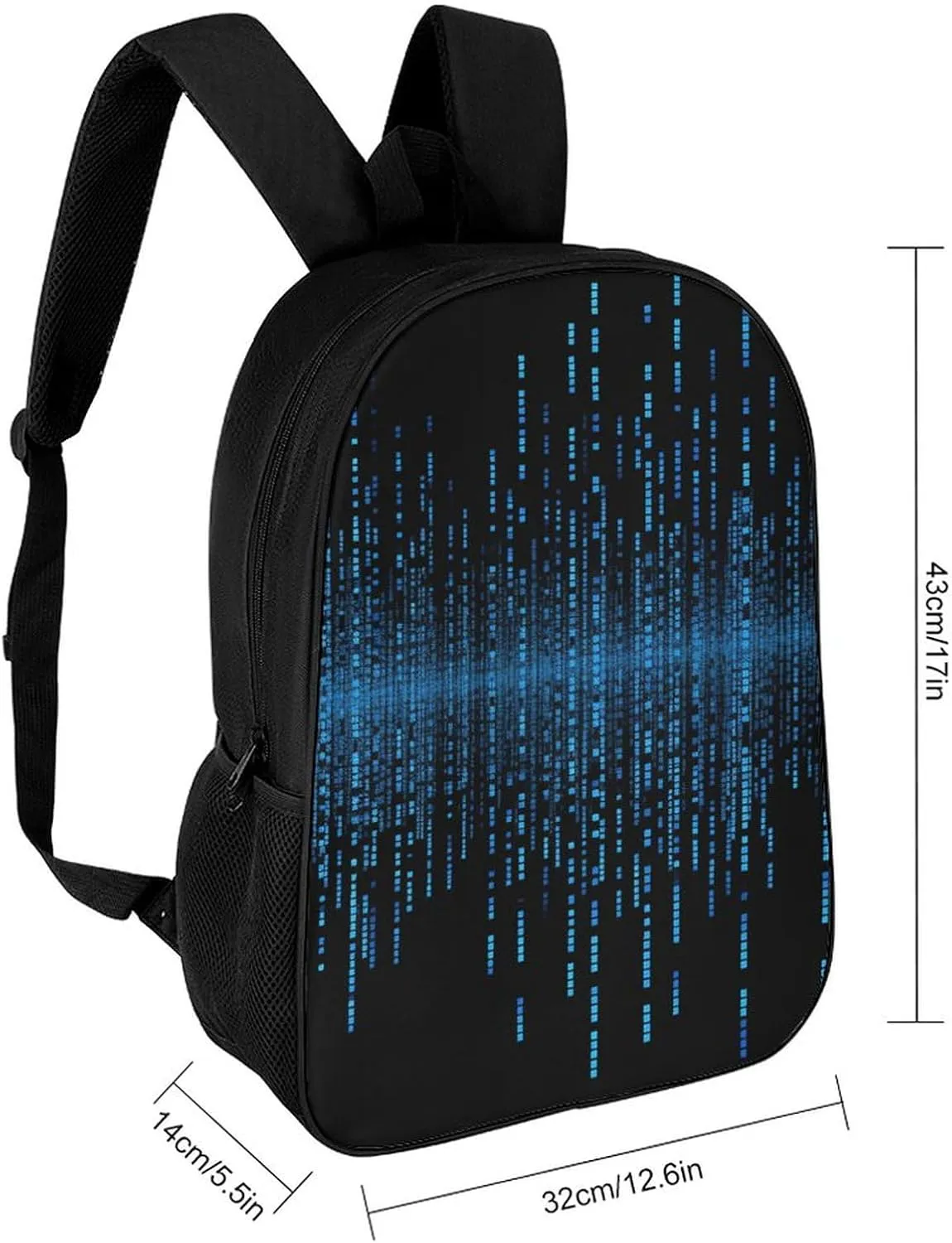 The Blue Binary Matrix Backpack, Laptop Backpack for Men, 17 Inch Travel Hiking Daypack, Casual Backpack