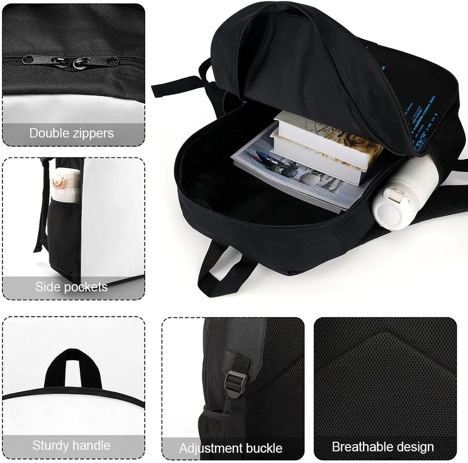 The Blue Binary Matrix Backpack, Laptop Backpack for Men, 17 Inch Travel Hiking Daypack, Casual Backpack