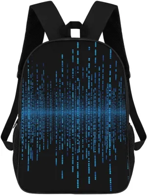 The Blue Binary Matrix Backpack, Laptop Backpack for Men, 17 Inch Travel Hiking Daypack, Casual Backpack