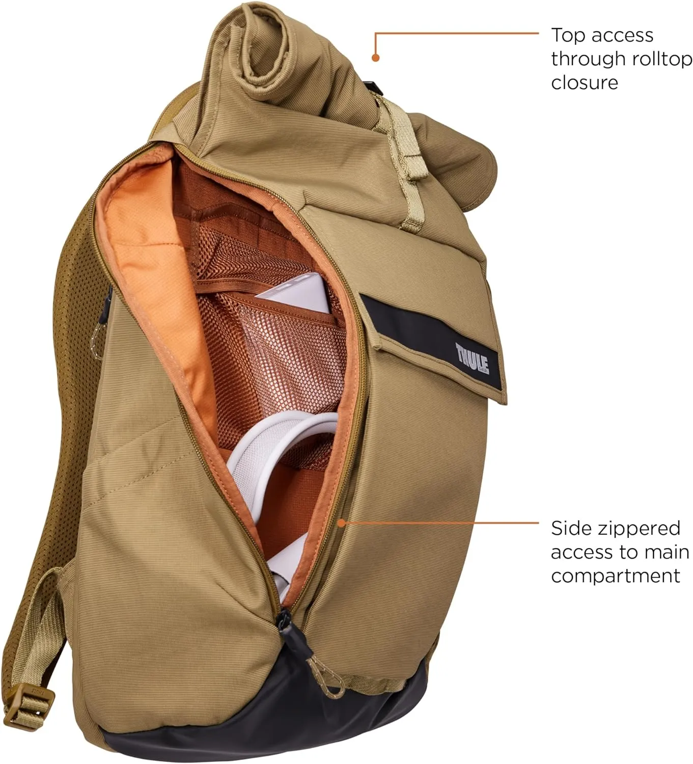 Thule Paramount 24L Backpack - Commuter Backpack with Padded Laptop Sleeve - Fits 16" laptops and 12" Tablets - Thoughtful Layout and Organization, Nutria