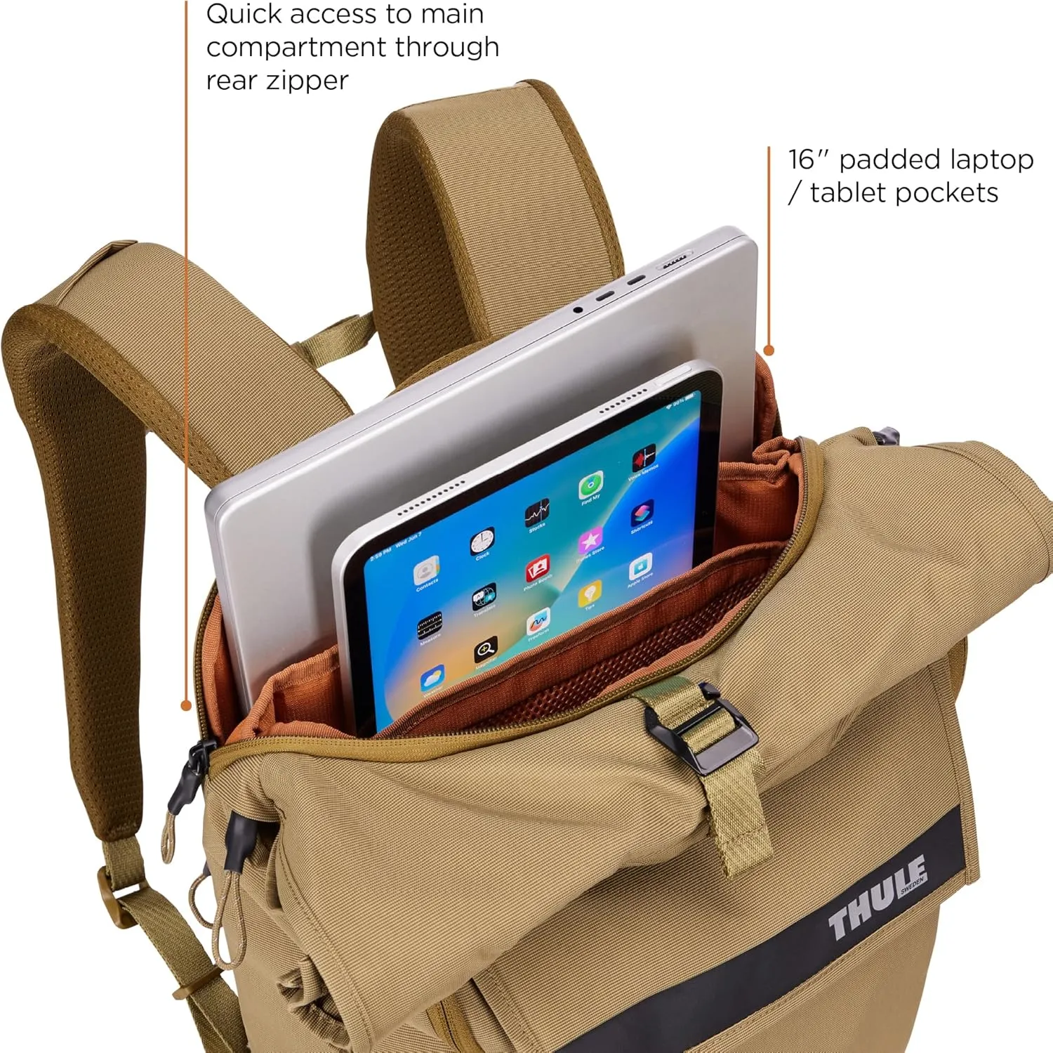 Thule Paramount 24L Backpack - Commuter Backpack with Padded Laptop Sleeve - Fits 16" laptops and 12" Tablets - Thoughtful Layout and Organization, Nutria