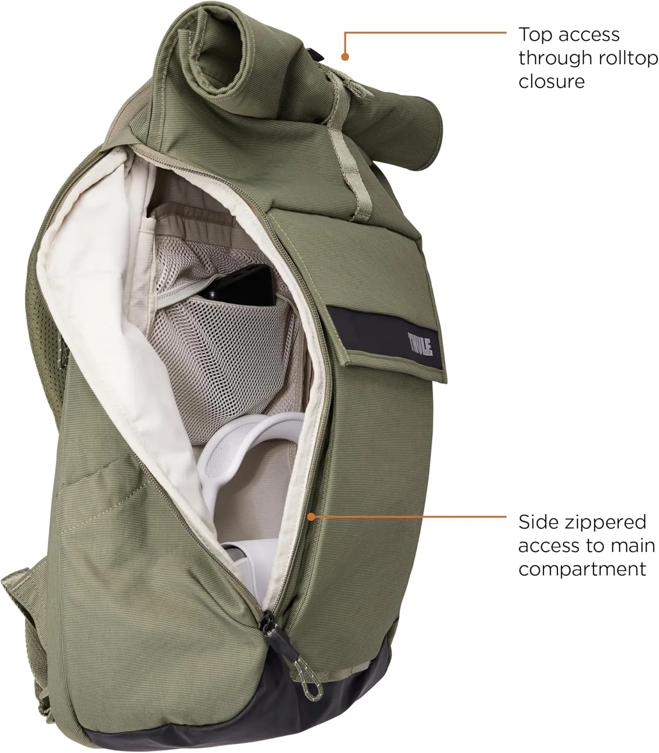 Thule Paramount 24L Backpack - Commuter Backpack with Padded Laptop Sleeve - Fits 16" laptops and 12" Tablets - Thoughtful Layout and Organization, Soft Green