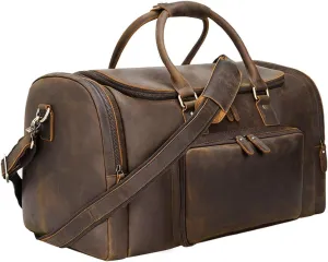 TIDING 23" Vintage Leather Travel Duffel Bags for Men Large Capacity Weekender Overnight Travel Bag
