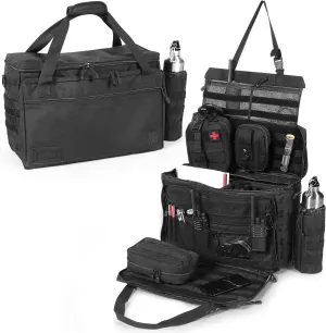 Tier 1 Tactical Patrol Bag for Law Enforcement Professionals – Front Seat Car Organizer with Laptop Sleeve, MOLLE system and Cup Holders- Water Resistant Police Gear Bag, Fits Vehicle Passenger Seat