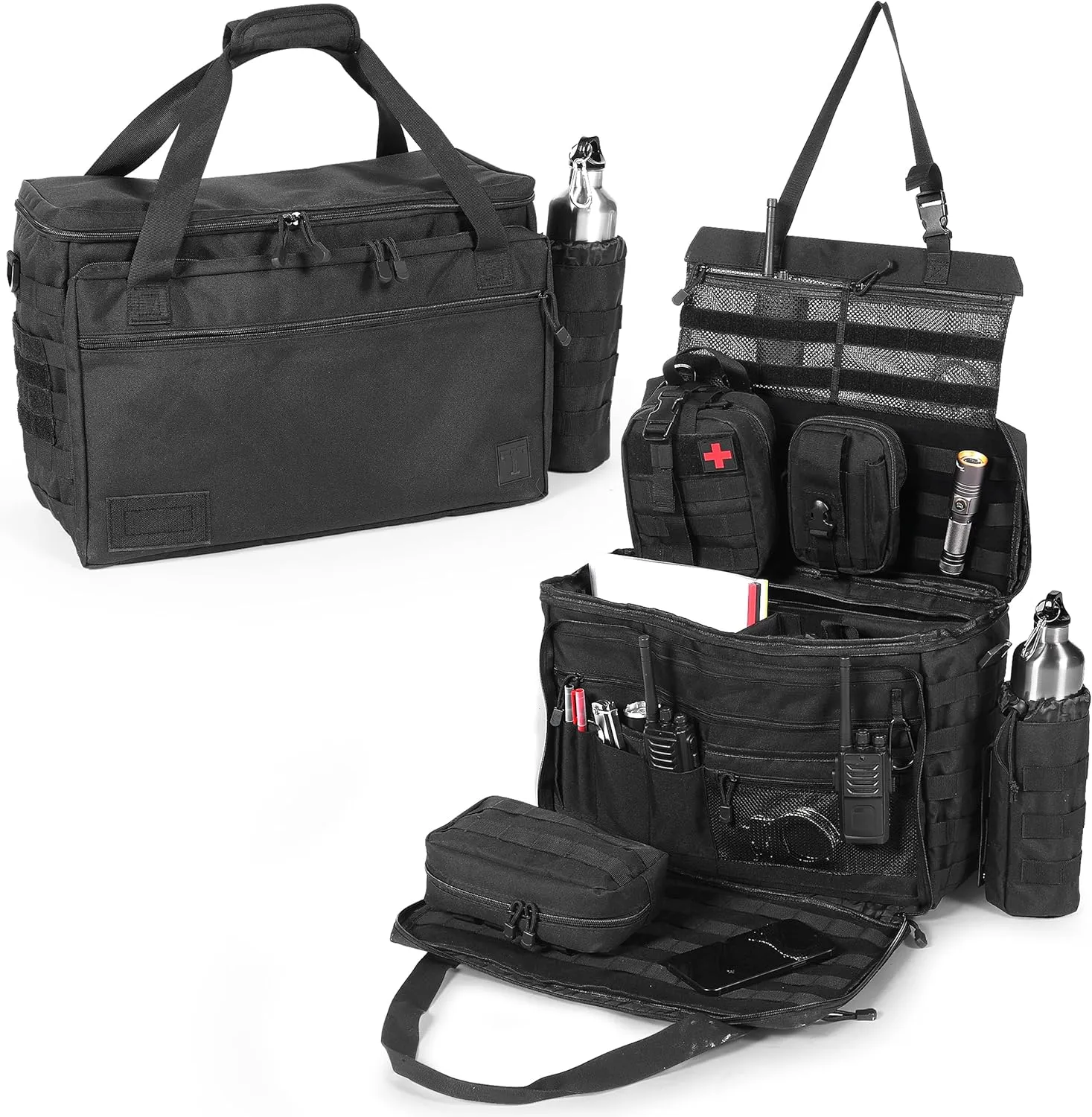 Tier 1 Tactical Patrol Bag for Law Enforcement Professionals – Front Seat Car Organizer with Laptop Sleeve, MOLLE system and Cup Holders- Water Resistant Police Gear Bag, Fits Vehicle Passenger Seat