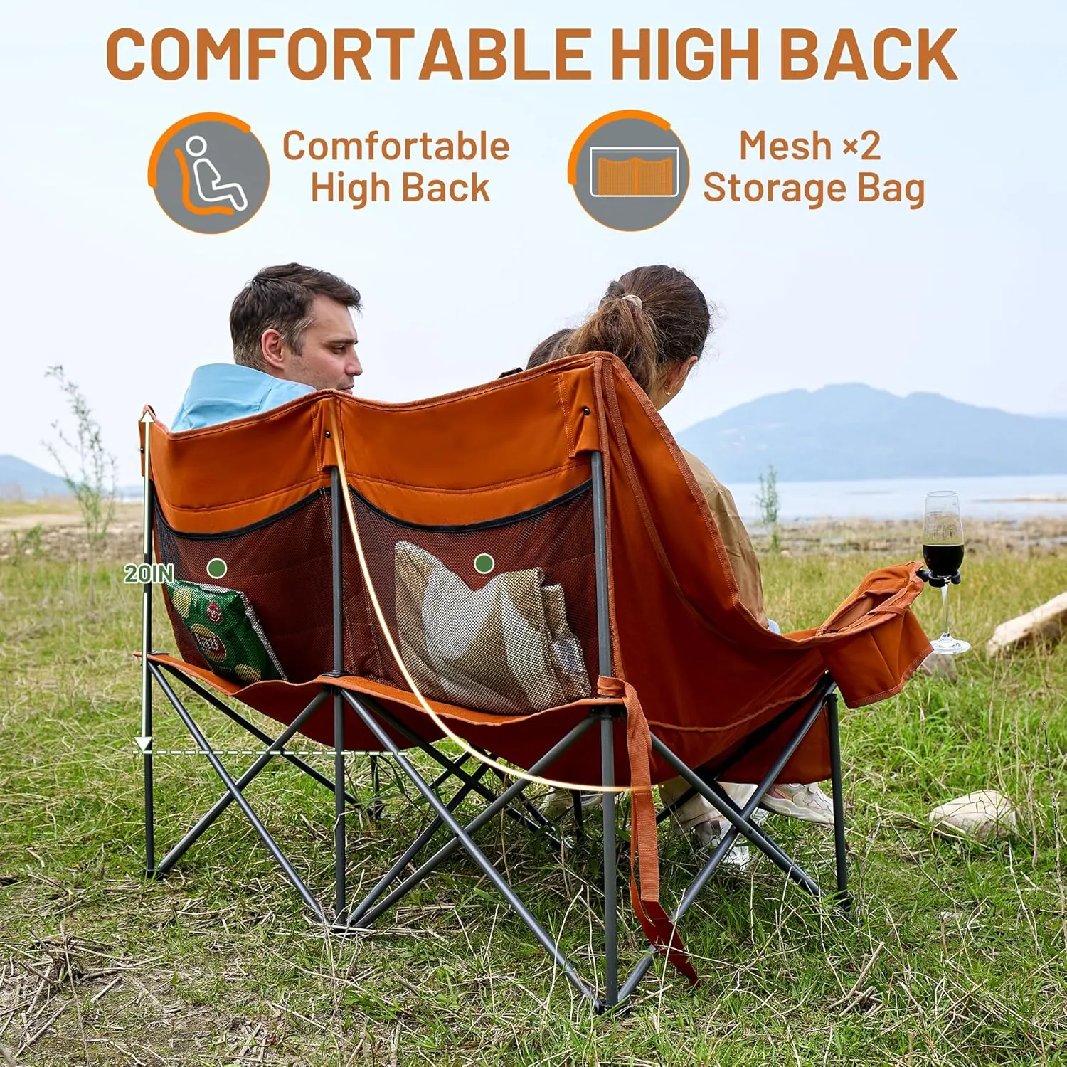 TIMBER RIDGE Double Camping Chair, Heavy Duty Outdoor Folding Camp Couch, Loveseat Camping Chairs Perfect for Campsites, Patio/Lawn, Soccer Games or Other Youth Sports, Supports 800 lbs