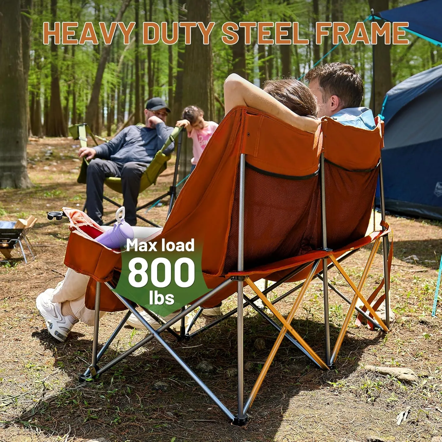 TIMBER RIDGE Double Camping Chair, Heavy Duty Outdoor Folding Camp Couch, Loveseat Camping Chairs Perfect for Campsites, Patio/Lawn, Soccer Games or Other Youth Sports, Supports 800 lbs