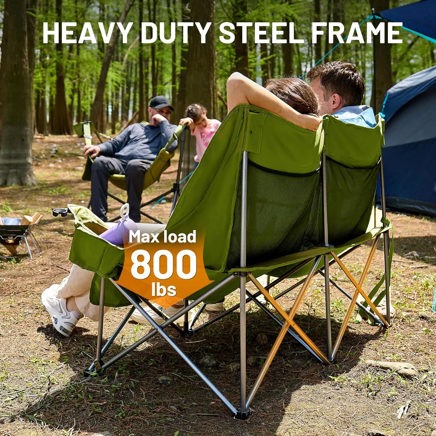 TIMBER RIDGE Double Camping Chair, Heavy Duty Outdoor Folding Camp Couch, Loveseat Camping Chairs Perfect for Campsites, Patio/Lawn, Soccer Games or Other Youth Sports, Supports 800 lbs