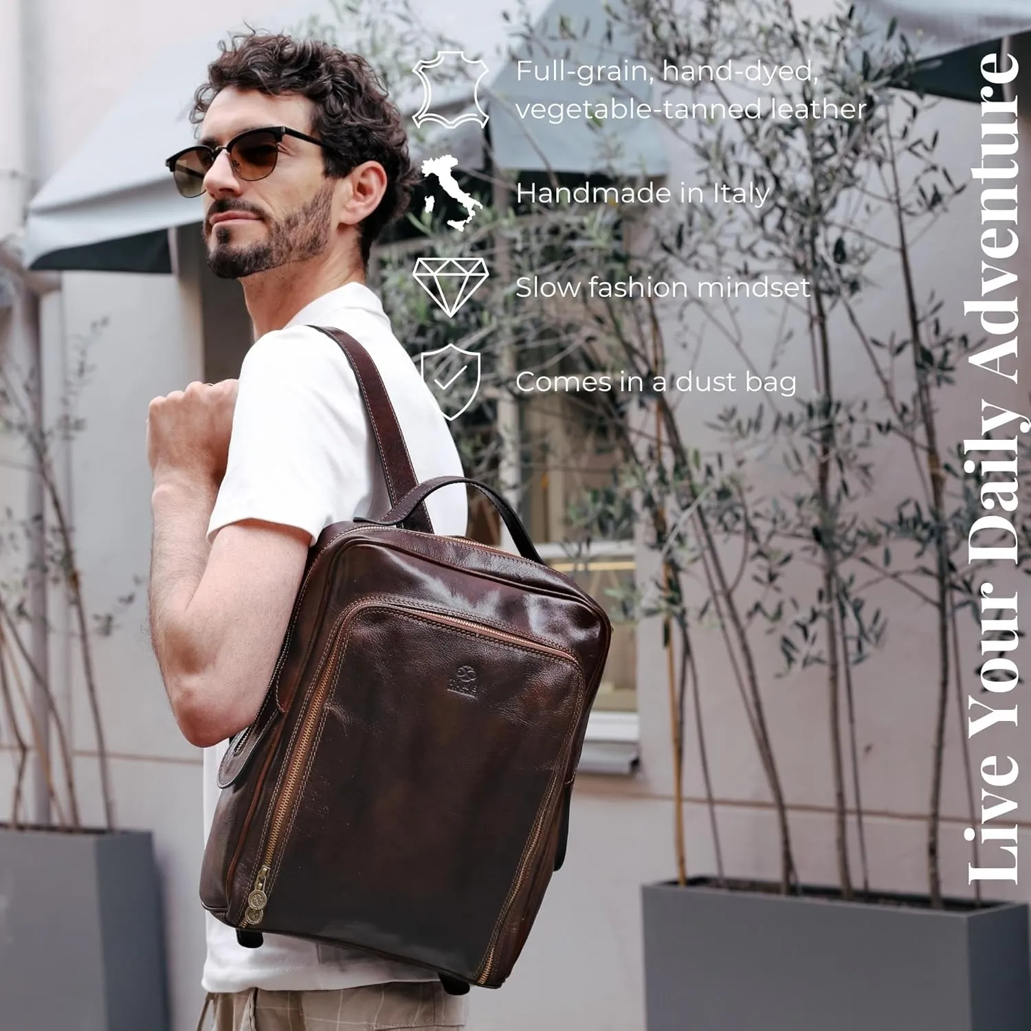 Time Resistance Leather Backpack for Men and Women - Brown Business Backpack - Laptop Bag - Rucksack