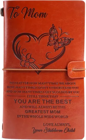To my mom Blessing leather notebook -Children's love for their mother Travel Journal Diary Sketch Book Leather notebook engraving notebook Birthday gift, mother's Day gift…