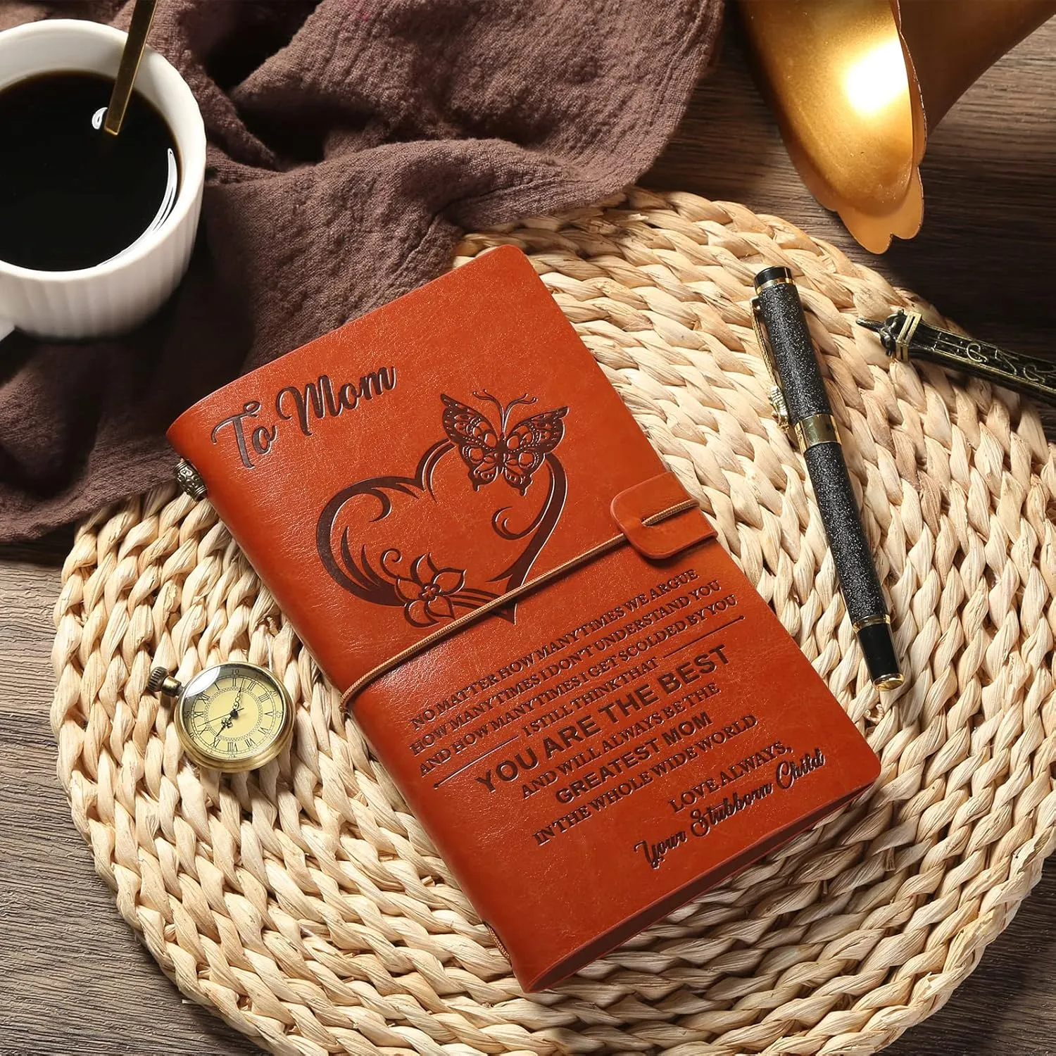 To my mom Blessing leather notebook -Children's love for their mother Travel Journal Diary Sketch Book Leather notebook engraving notebook Birthday gift, mother's Day gift…